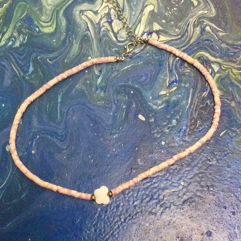 Pink & White mini butterfly Puka Shell Necklace choker